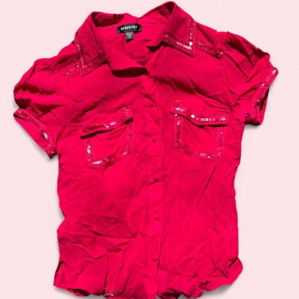 Bebe bright red sequined short sleeve